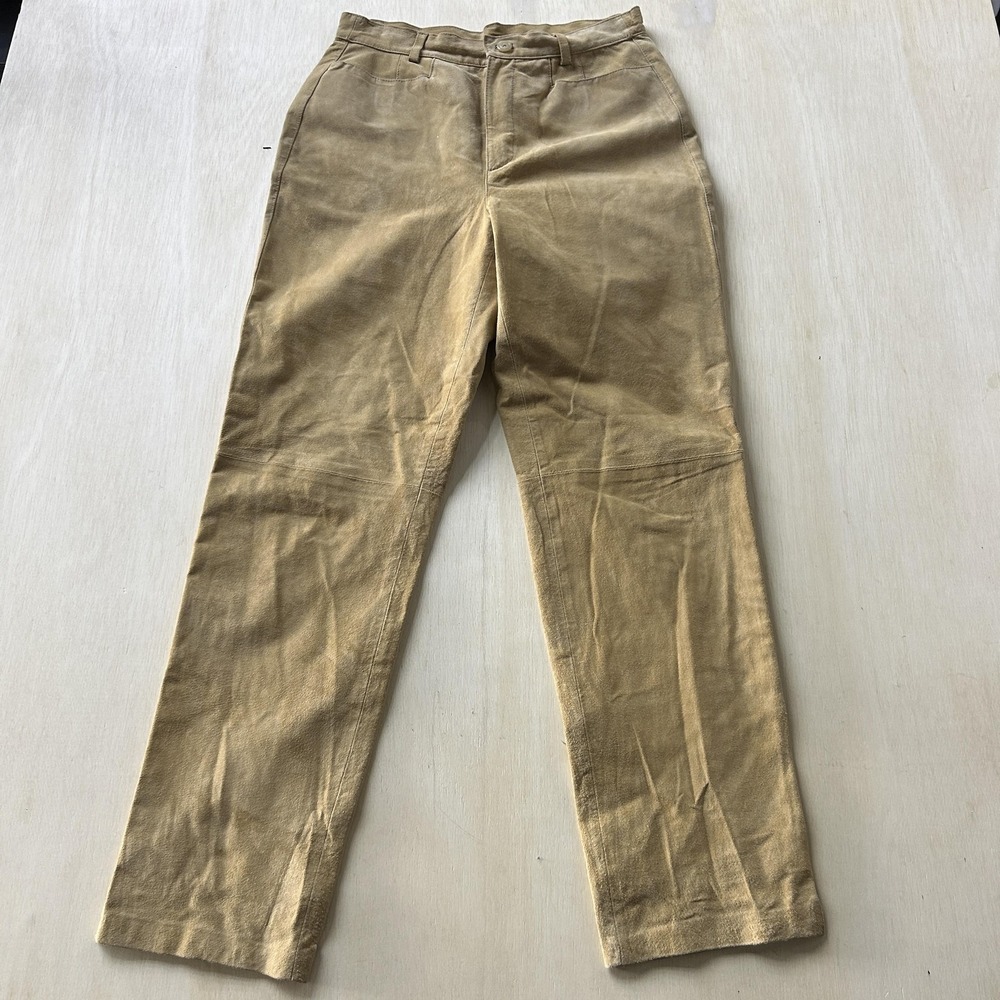Sonoma Dress Pants Womens 10 Beige Suede Leather Straight Leg Lined Pockets